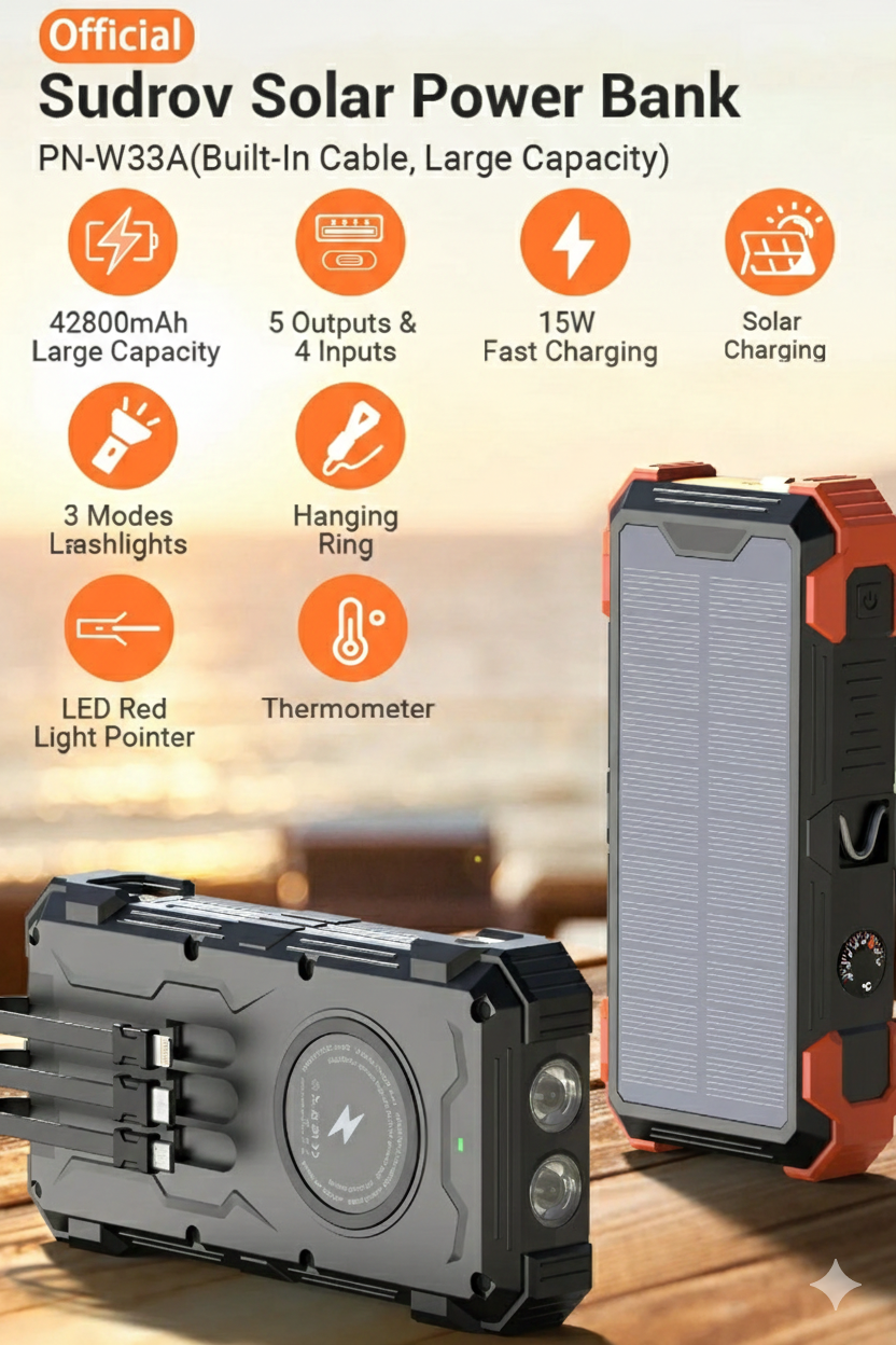 Batterie Externe Solaire Multifonction LED