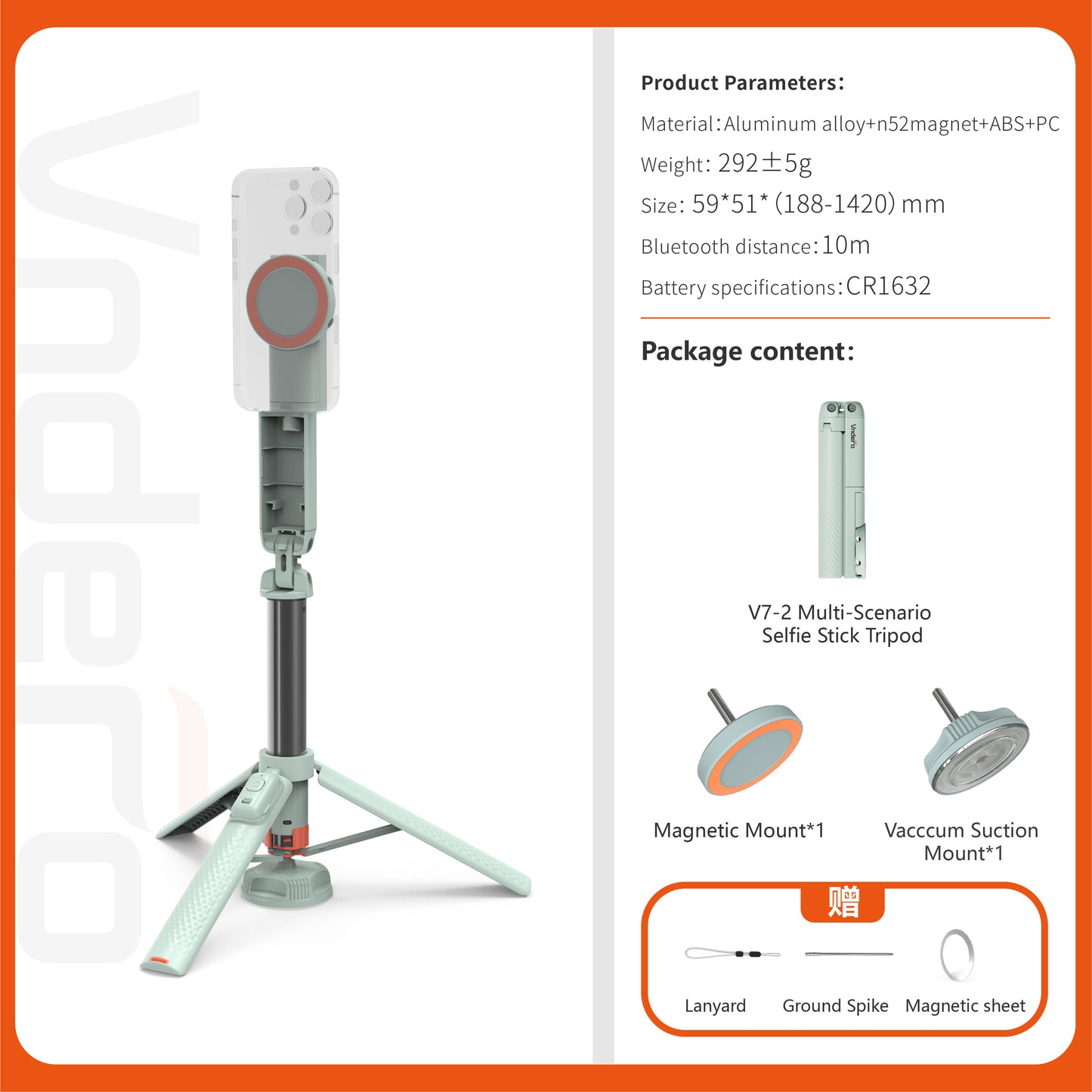 Trépied selfie stick télescopique avec télécommande Bluetooth – 1,42 m