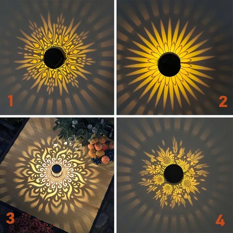 Décoration solaire extérieure motif tournesol en métal ajouré avec projection lumineuse