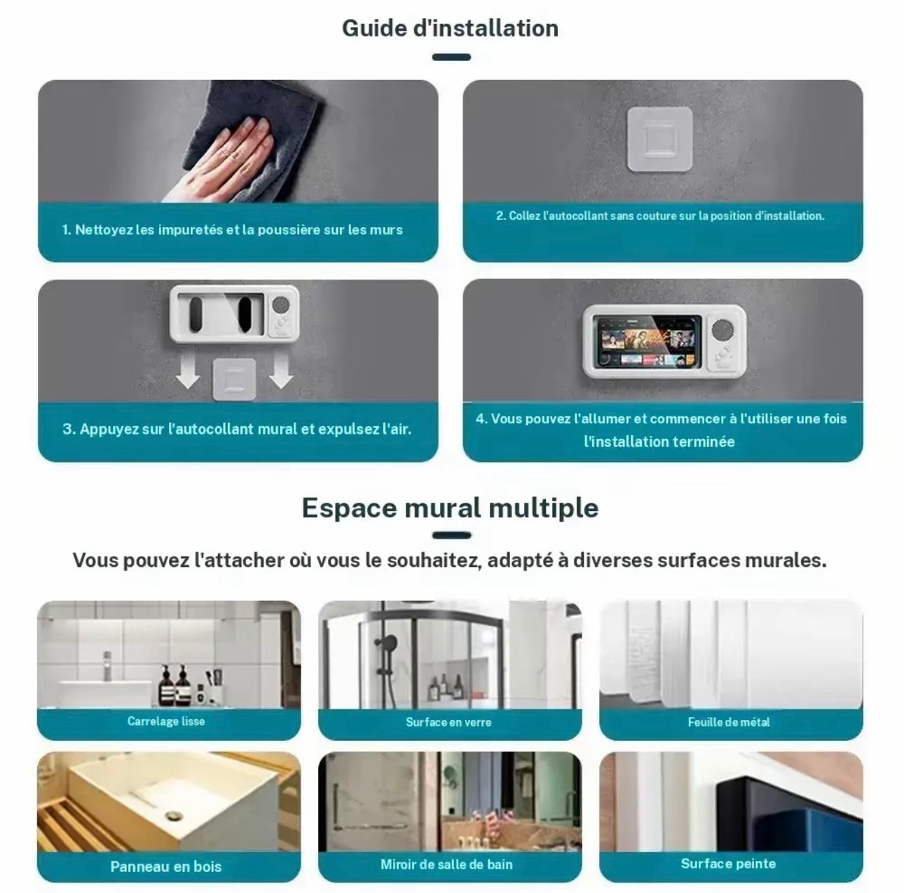 Support de douche pour téléphone étanche