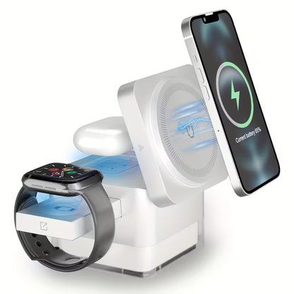 Chargeur Magnétique Sans Fil 4 en 1 – Recharge Rapide 15W et Support Multifonction