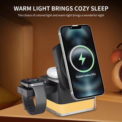 Chargeur Magnétique Sans Fil 4 en 1 – Recharge Rapide 15W et Support Multifonction
