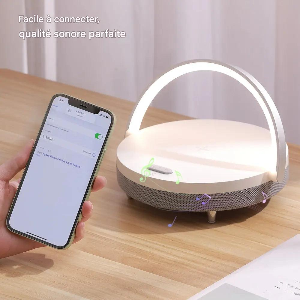 Lampe de chevet LED 3-en-1 avec chargeur sans fil, haut-parleur Bluetooth