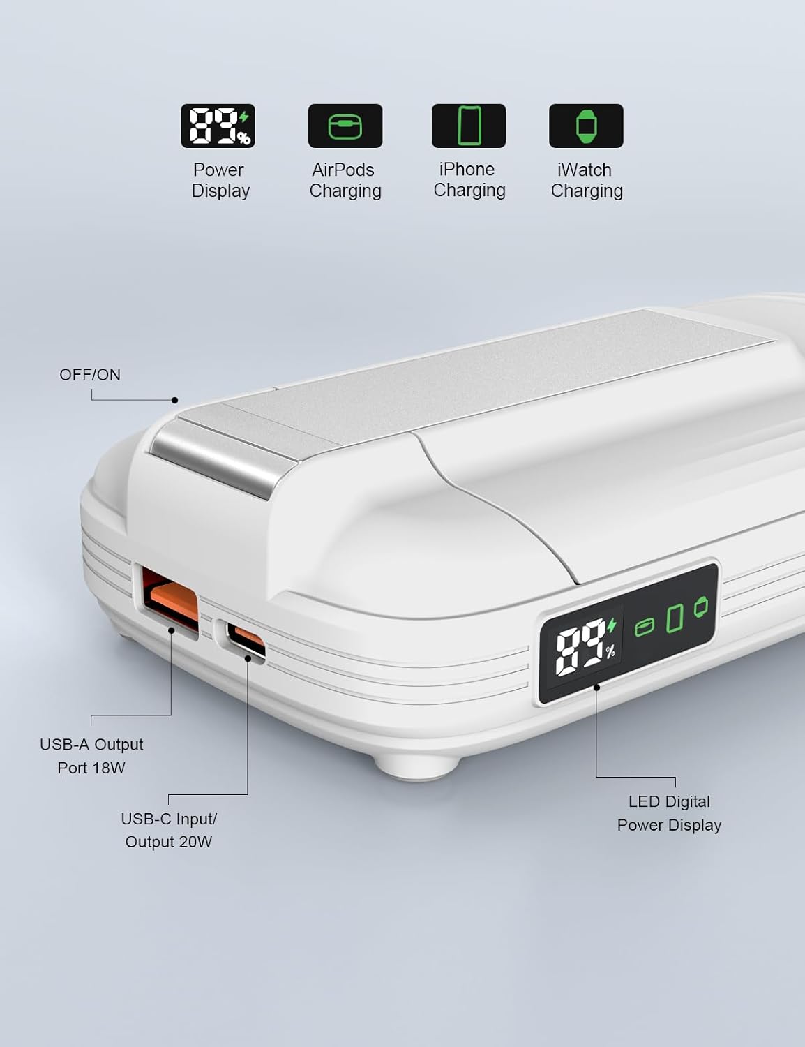 Chargeur Sans Fil 5-en-1 avec Batterie Externe 10000 mAh