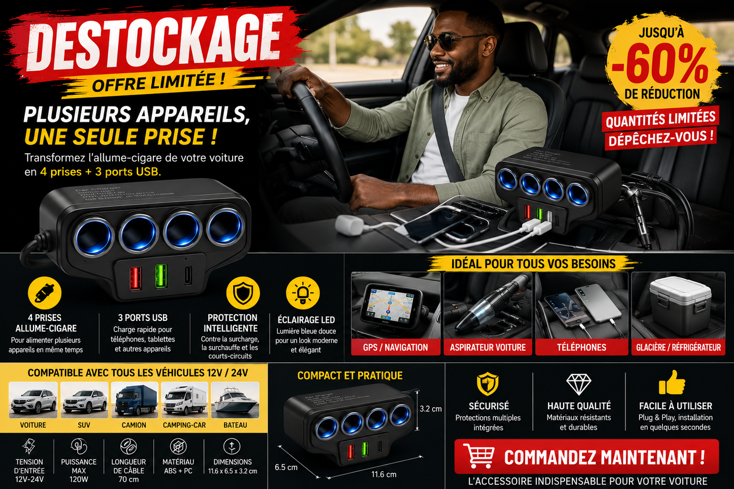 Convertisseur 7-en-1 – Multi-Port USB