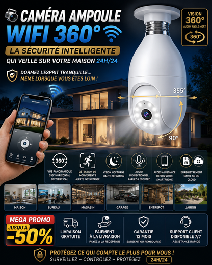 Caméra WiFi Rotative 360° – Vision Nocturne HD & Alertes Instantanées