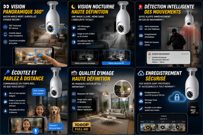 Caméra WiFi Rotative 360° – Vision Nocturne HD & Alertes Instantanées