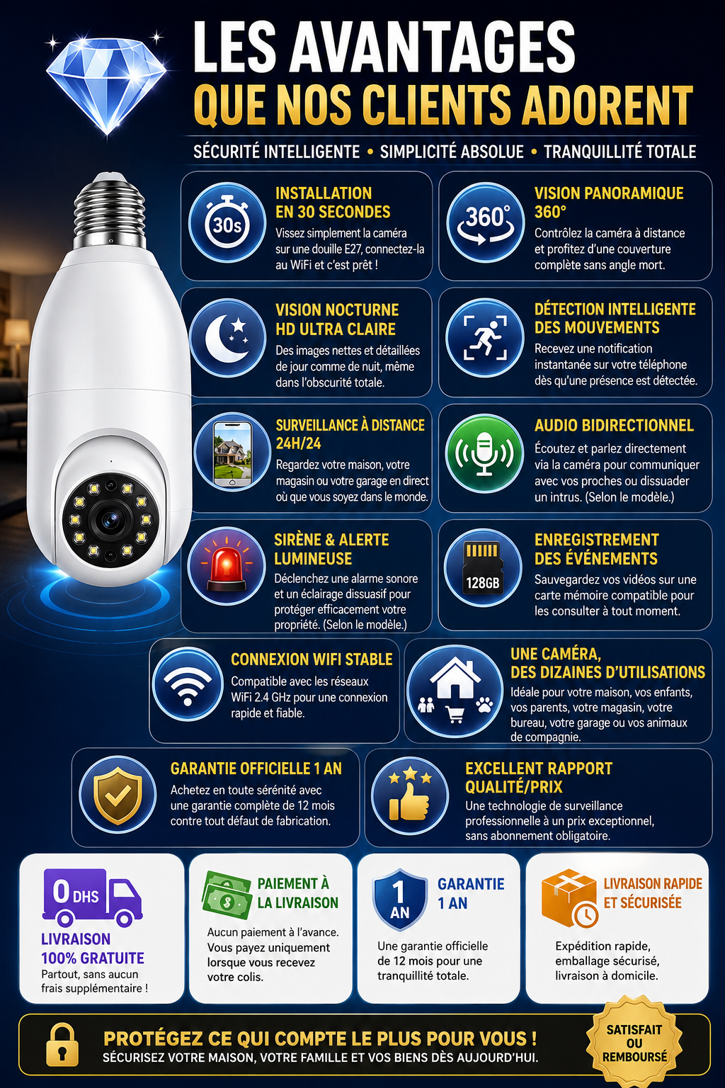 Caméra WiFi Rotative 360° – Vision Nocturne HD & Alertes Instantanées