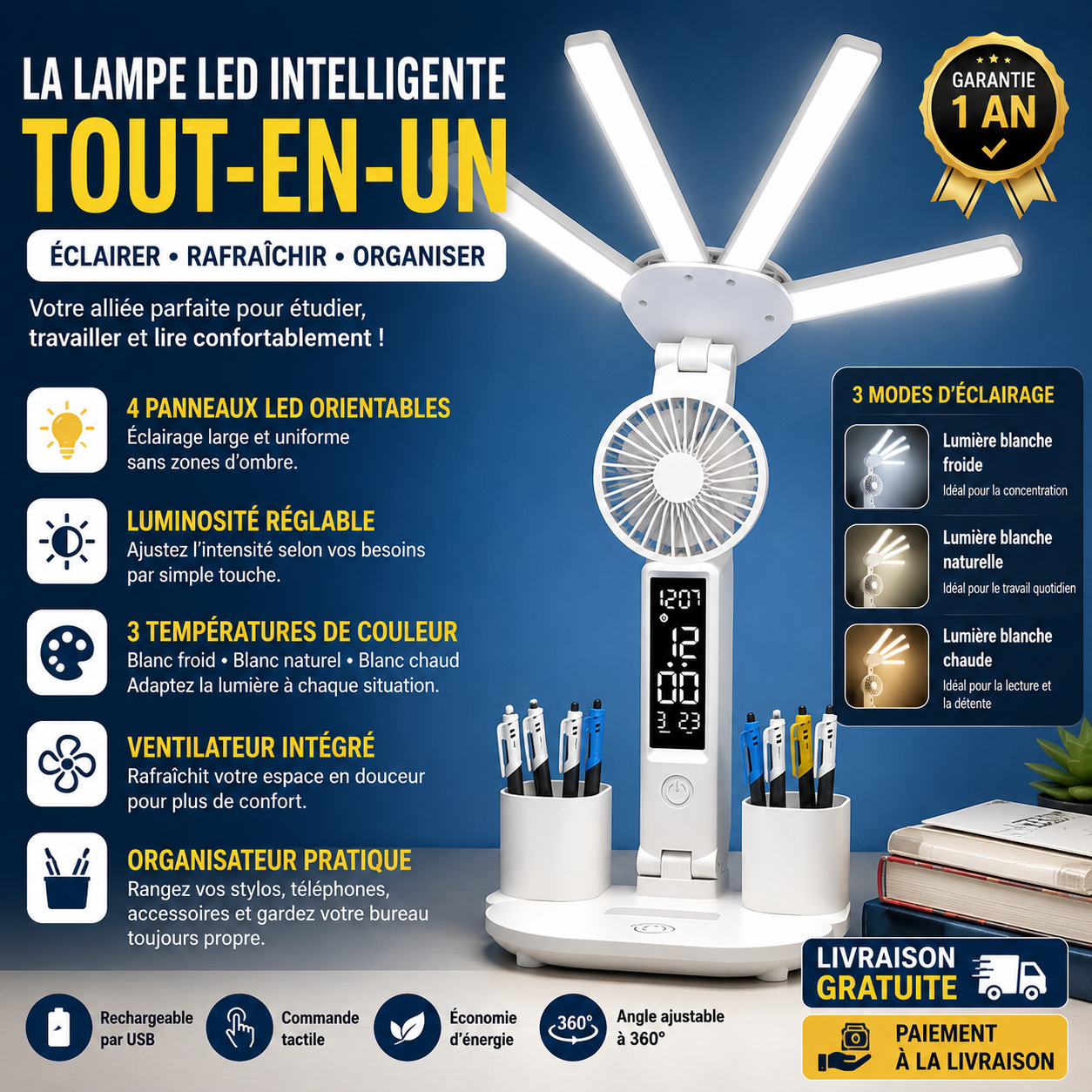 Lampe de Bureau LED 4-en-1
