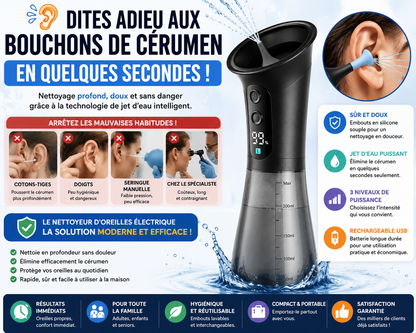 Nettoyeur d’oreilles électrique automatique – élimination douce du cérumen