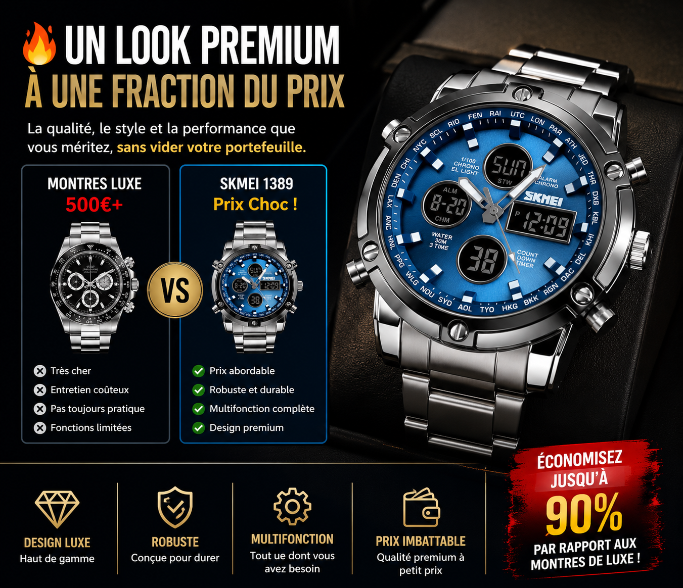 ⌚ SKMEI 1389™ – Le Luxe Accessible à Tous