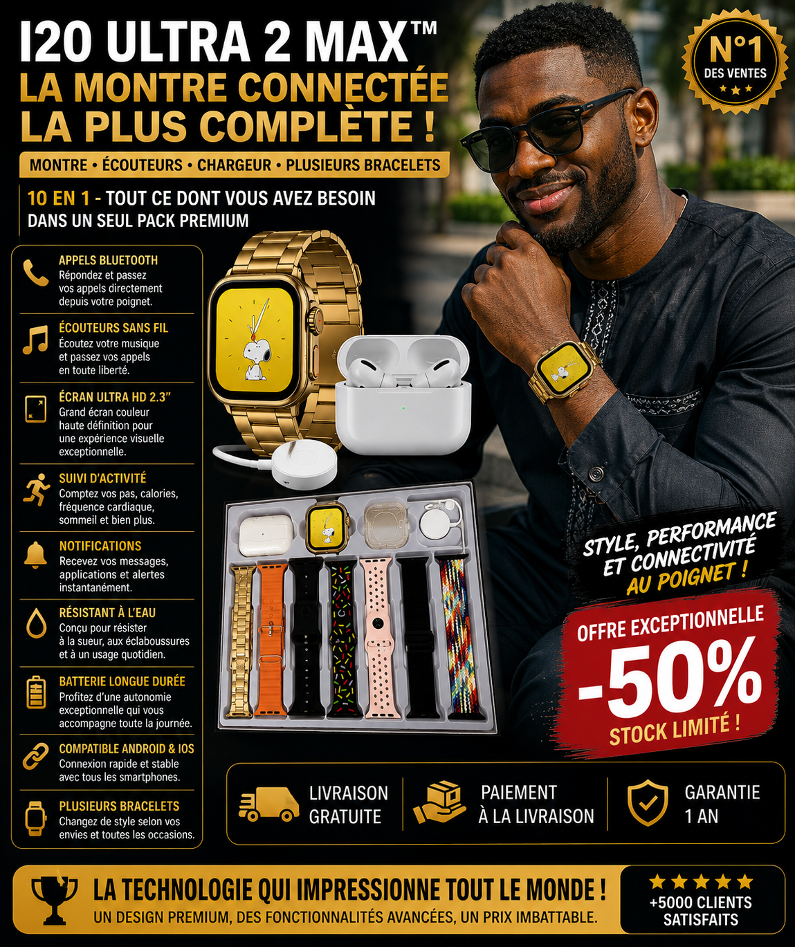 ⌚🎧 I20 ULTRA 2 MAX™ – LE PACK TECHNOLOGIQUE ULTIME 10 EN 1