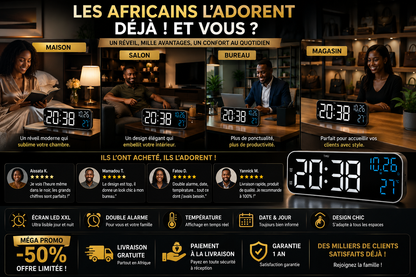 Réveil LED en Bois Design Moderne avec Affichage Intelligent