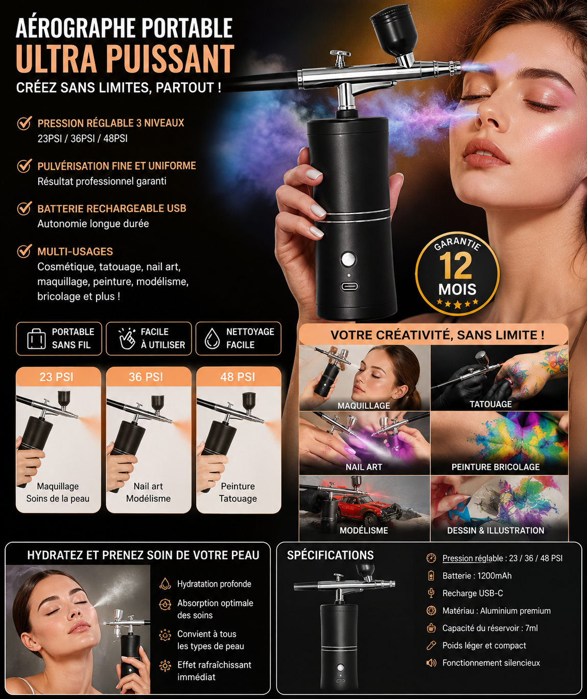 Aérographe Sans Fil Portable – Kit Rechargeable Haute Précision GN