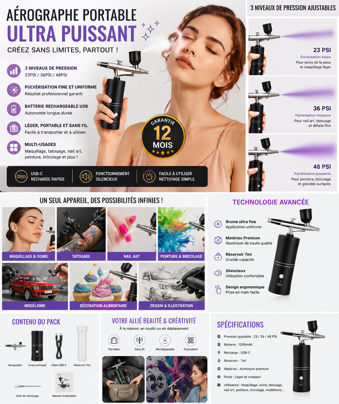 Aérographe Sans Fil Portable – Kit Rechargeable Haute Précision GN