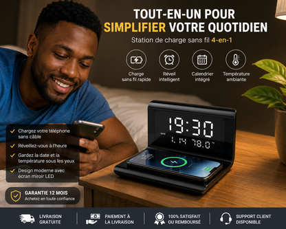 Station de Charge Sans Fil 4-en-1 avec Réveil Intelligent