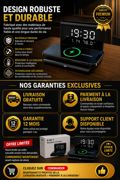 Station de Charge Sans Fil 4-en-1 avec Réveil Intelligent