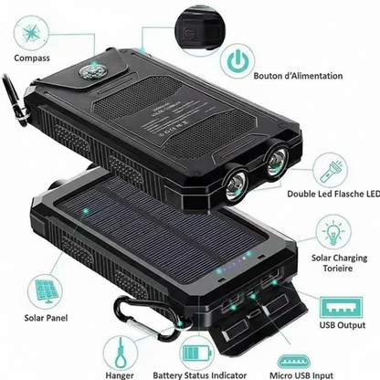 Power Bank Solaire 20 000 mAh – Batterie Externe Outdoor Étanche