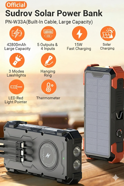 Batterie Externe Solaire Multifonction LED