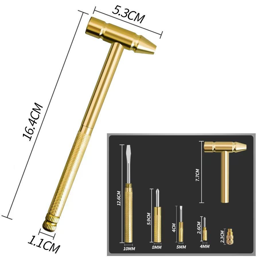 Mini marteau multifonction en laiton avec tournevis