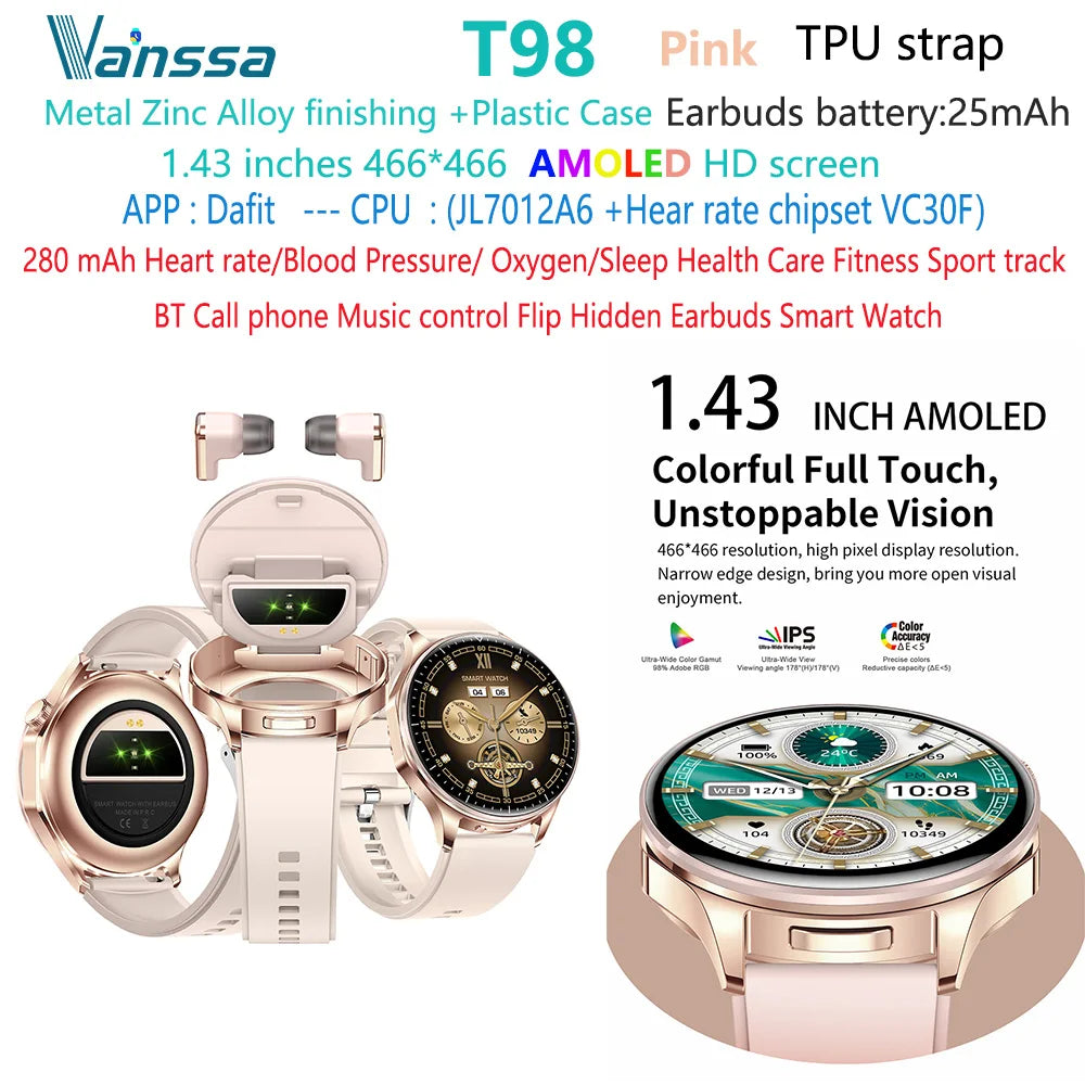 Montre Connectée 2-en-1 – Écouteurs Intégrés