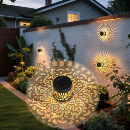 Décoration solaire extérieure motif tournesol en métal ajouré avec projection lumineuse