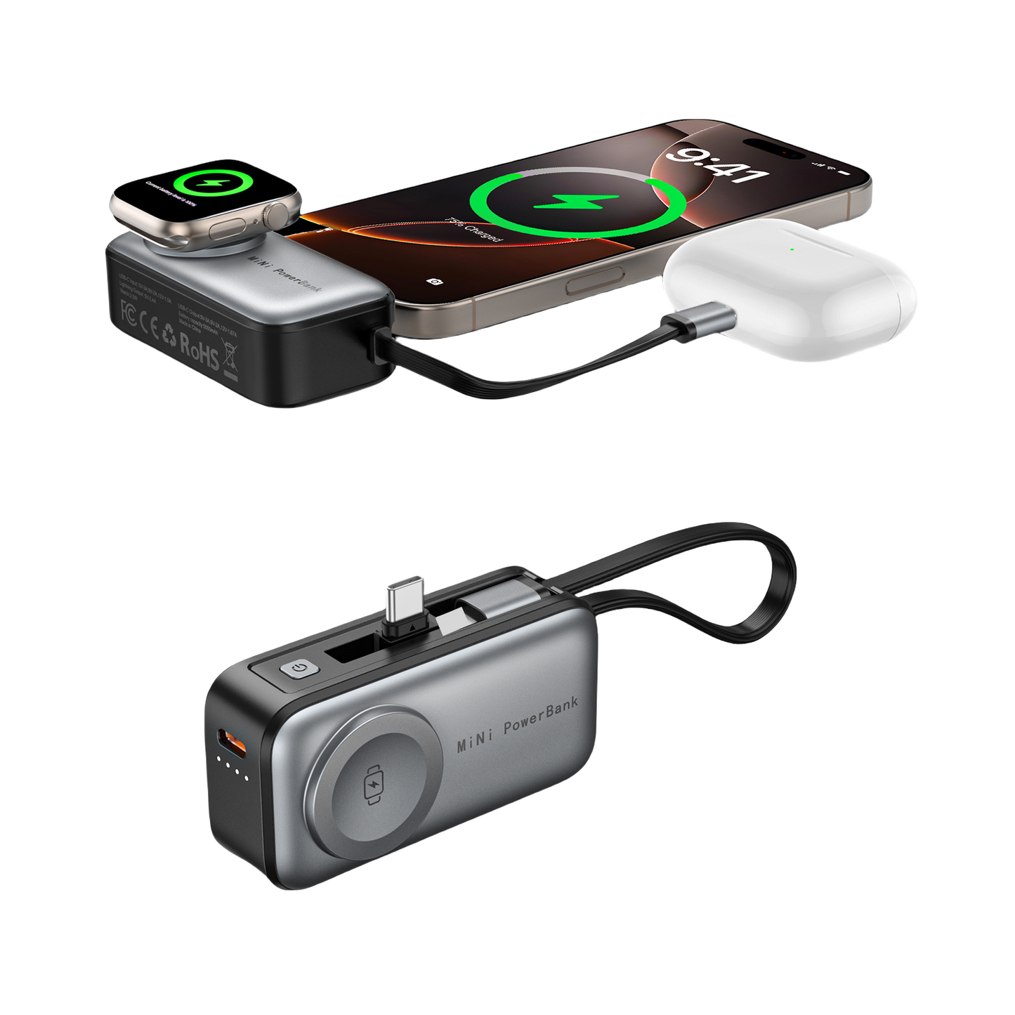 Batterie Externe Magnétique 3 en 30000mAh Charge Rapide Sans Fil