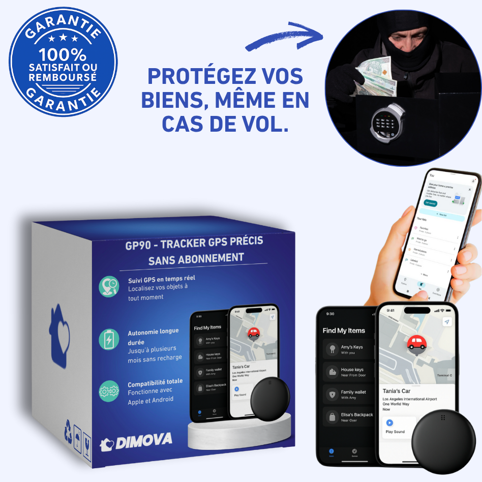 GP90 - Tracker GPS précis sans abonnement (Android/Apple)