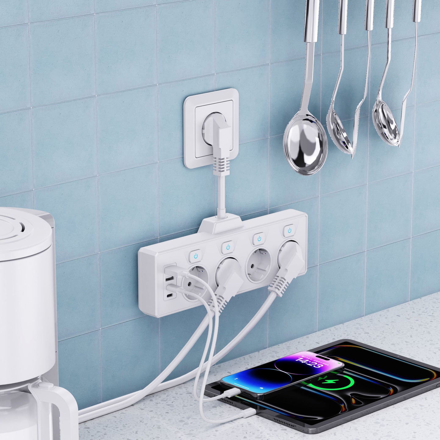 Multiprise électrique EU avec plusieurs prises et interrupteur