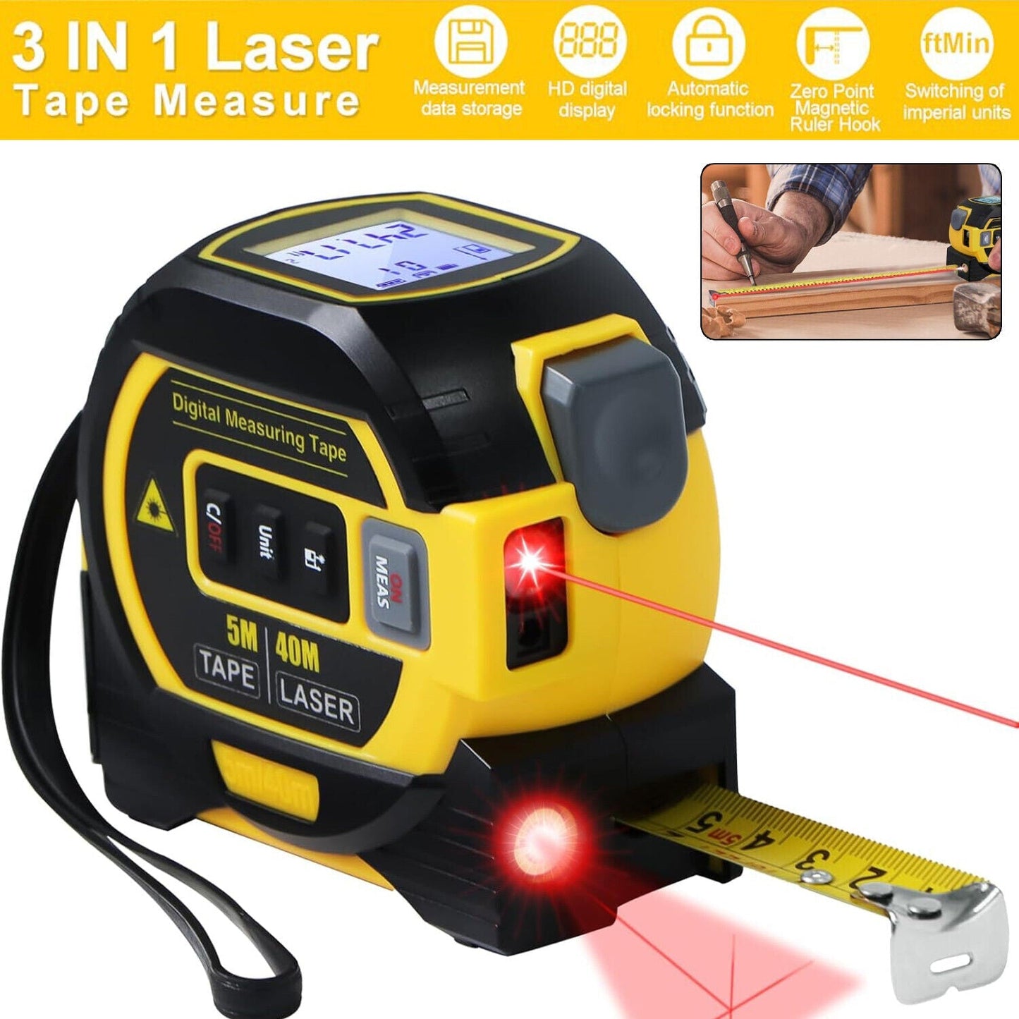 Mètre Ruban Numérique avec Laser Intégré