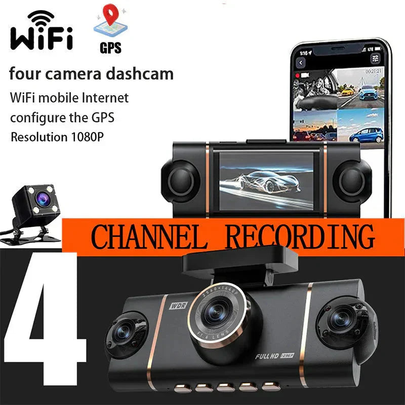 Caméra Dashcam 360° à 4 Objectifs – Sécurité Totale sur la Route