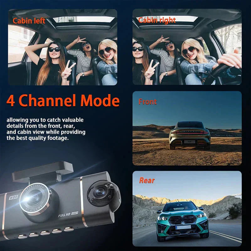 Caméra Dashcam 360° à 4 Objectifs – Sécurité Totale sur la Route
